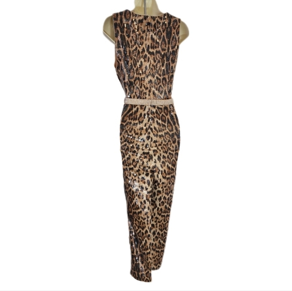 Leopard Sequined Jumpsuit By Gail McGinnis Productions Gold Size M - Picture 8 of 8